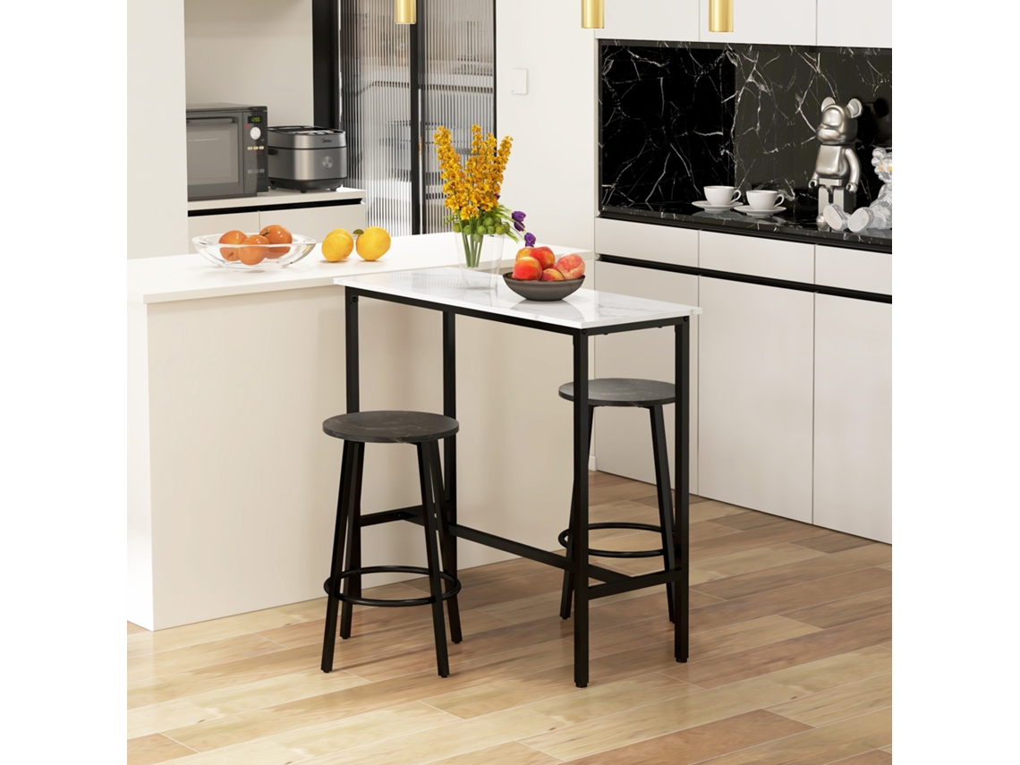 Conjunto De Mesa E 2 Bancos Em Aço, Preto E Branco