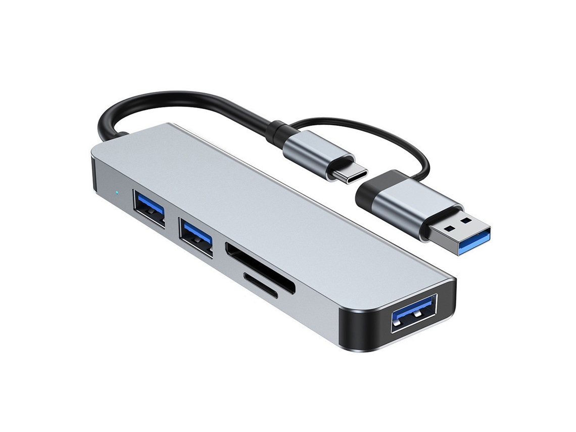 Hub Mali USB a USB-C 5 em 1, Docking Station com Leitor de Cartões SD e TF, Multiporta para Laptop e PC