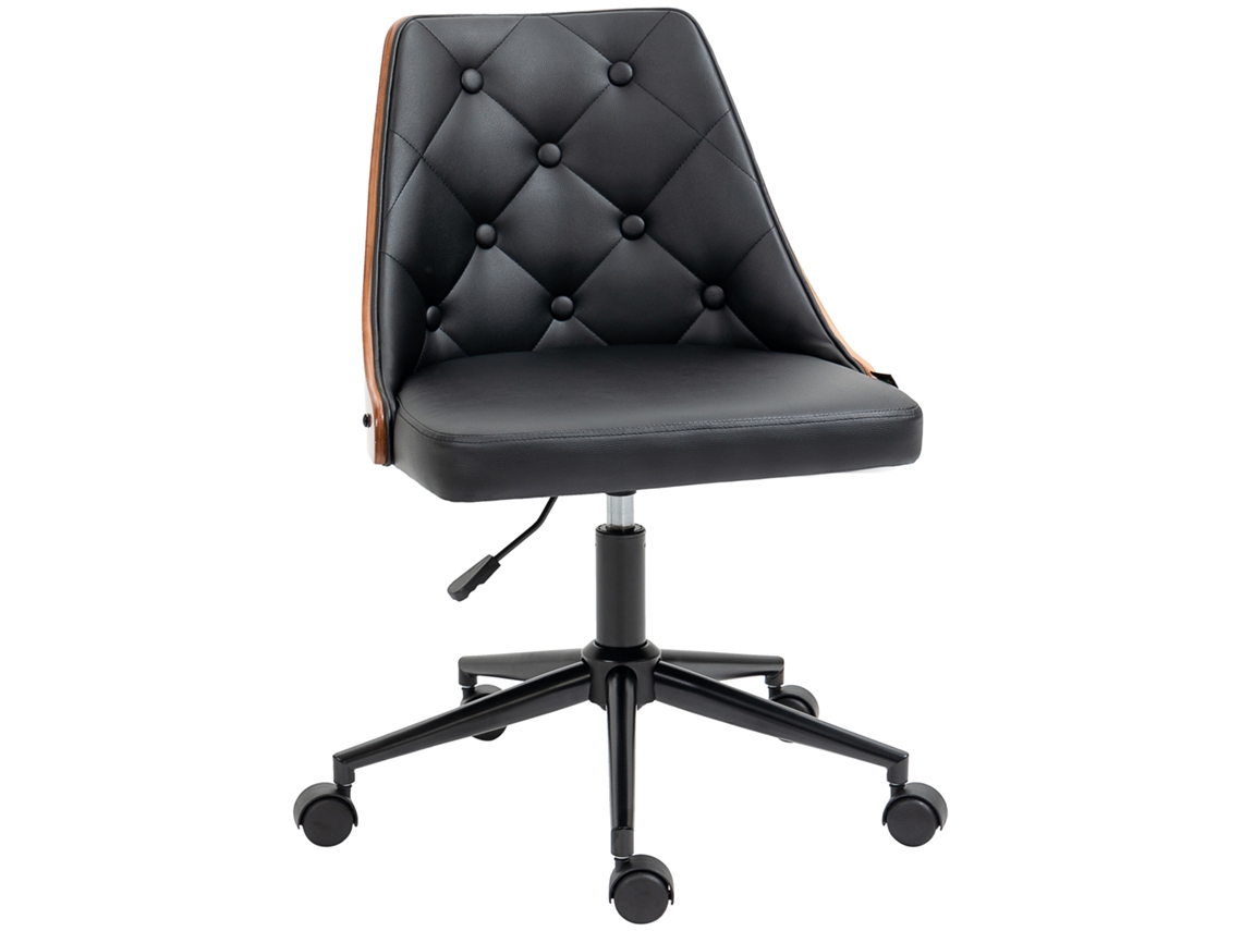 Cadeira de Escritório Pu, Espuma, Madeira de Choupo, Aço e Nylon Cor Preto e Nogueira 54x54,5x76-86cm Vinsetto