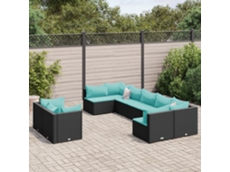 Vidaxl 9 Pcs Conjunto De Sofás P/ Jardim C/ Almofadões Vime Pe Preto