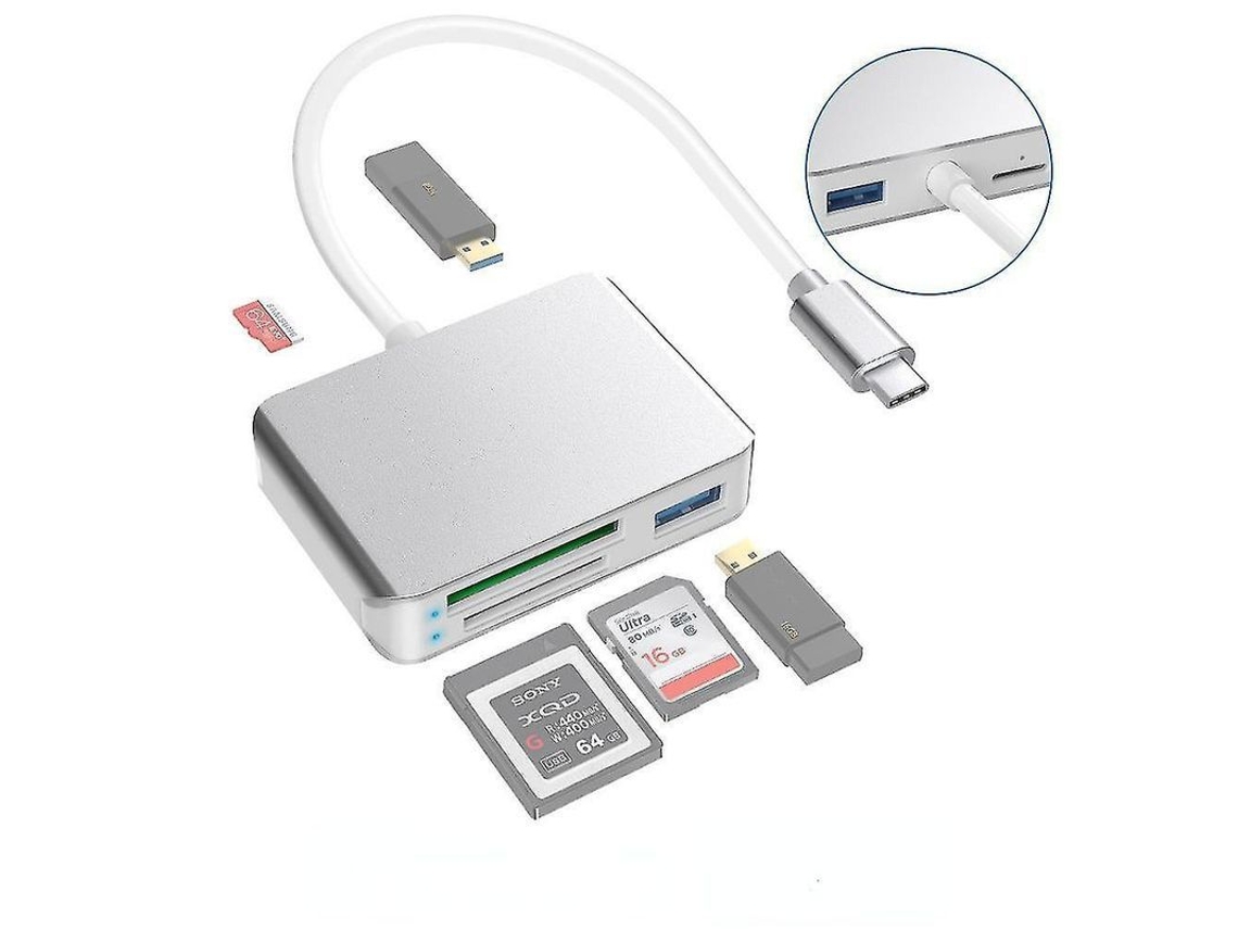 Leitor de cartões XQD multifuncional, USB-C, USB 3.0, suporta XQD, SD, TF, UHS-II YURU