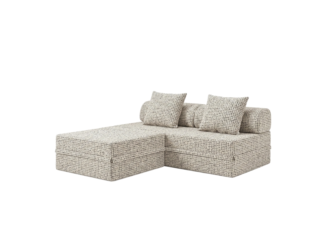Sofá Modular 3 Lugares + Puff Convertível Tweed Cinza SKOFFA