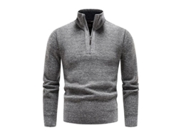 Jersey de ponto S/MARCA para homem, cremallera, gola mock, manga longa, casual