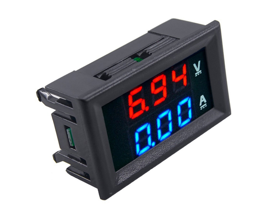 Voltímetro Amperímetro Digital 100V 10A, display LED azul/vermelho, indicador de tensão e corrente | S/MARCA