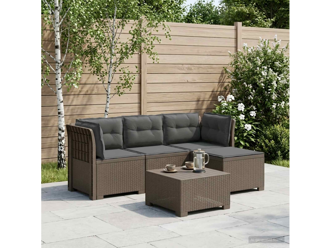 Vidaxl Sofá De Jardim Para 4 Pessoas Com Almofadas Estilo Rattan Pp