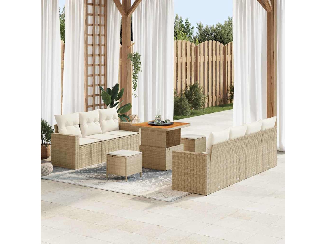 Vidaxl Conjunto De Sofá De Jardim 10 Unid. Bege Vime Pe