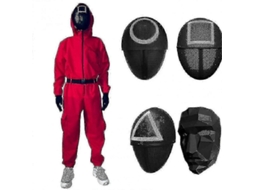 Traje De Cosplay Unisex Macacão + Máscara Squid Game Para Halloween E Festivais Temáticos Quadrado L
