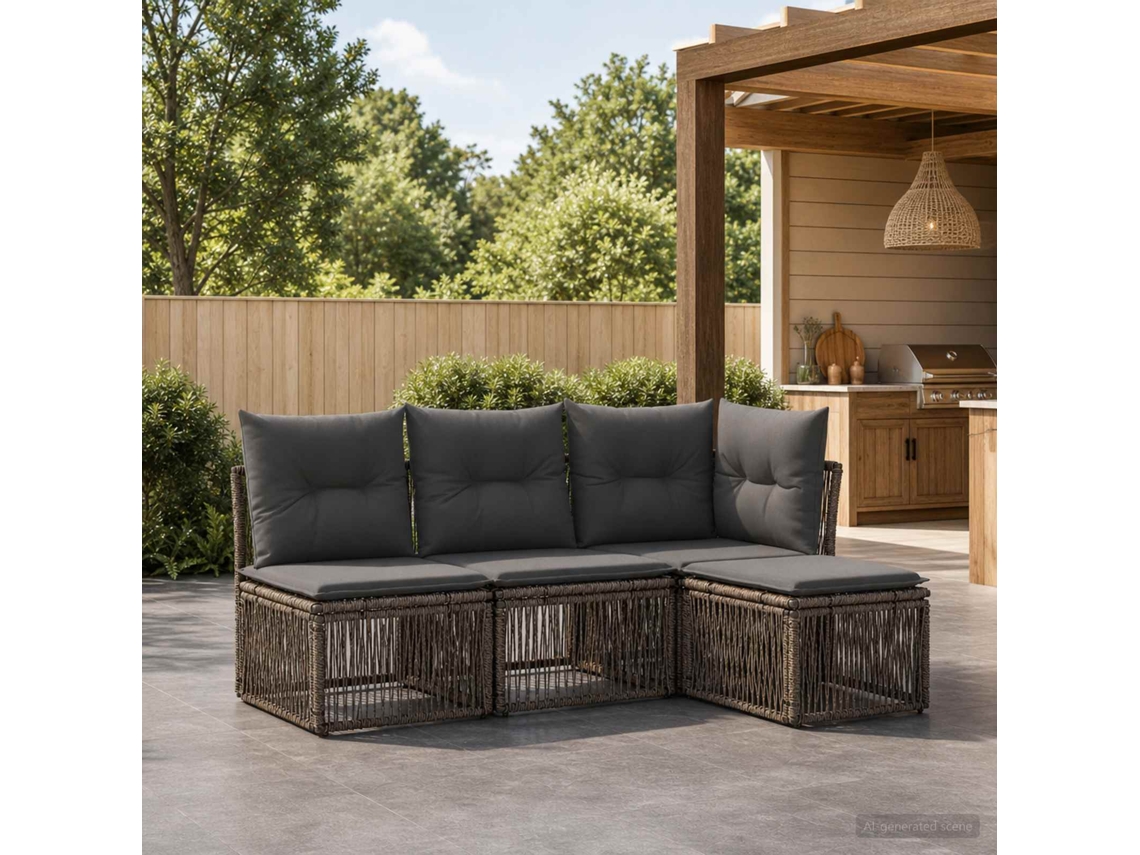 Vidaxl Conjunto De Sofá De Jardim 4 Unid. Cinzento Vime Pe