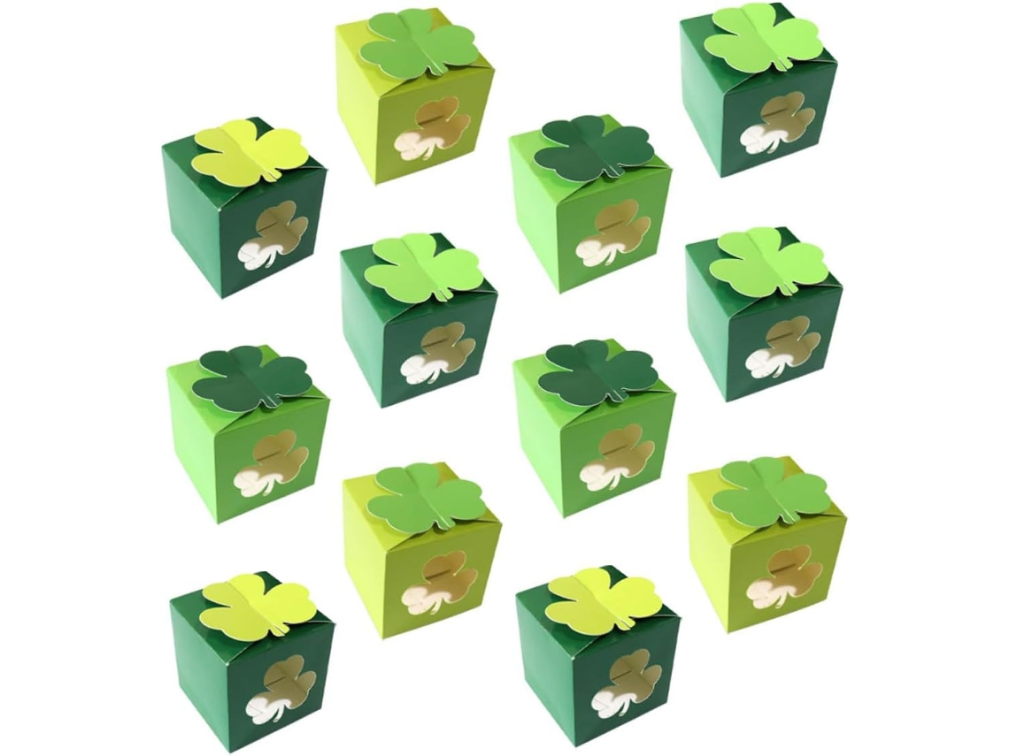 Caixas Para Lembrancinhas Em Formato De Trevo Popetpop, De Papel Resistente, 12 Caixinhas Pequenas Reutilizáveis Com