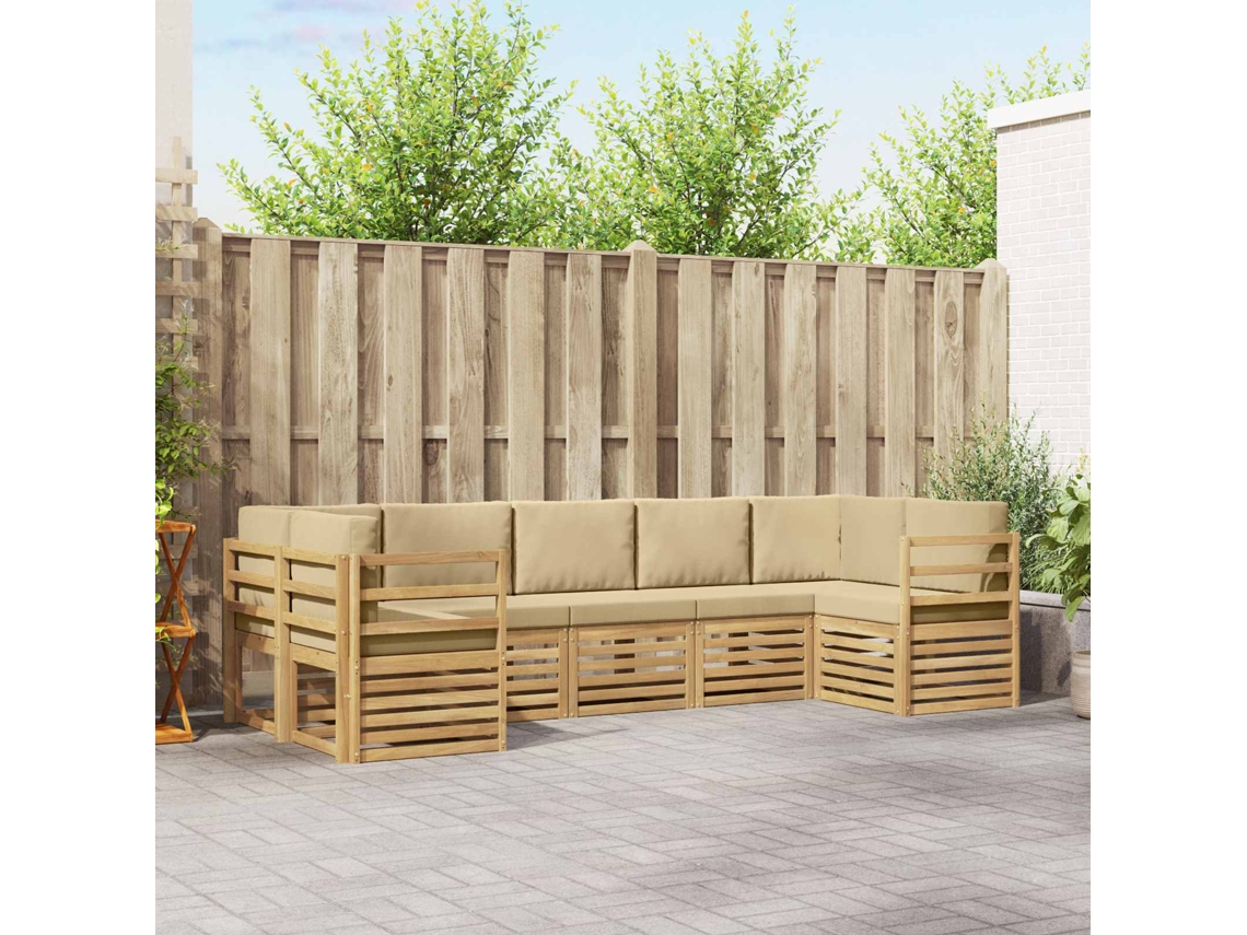 Vidaxl Conjunto De Sofás Para Exterior 7 Unid. Branco E Bege Poliéster