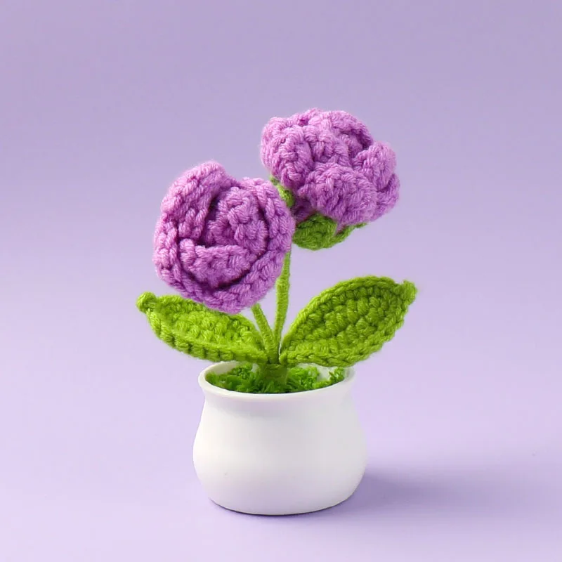 Vasos De Flores Criativos Tricotados, Mini Flores Artificiais, Plantas De Crochê Feitas À Mão