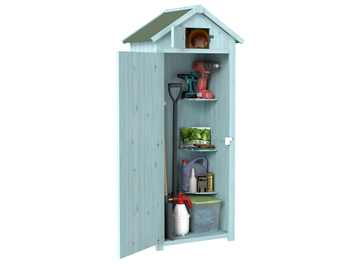 Casa de Jardim Porta Ferramentas de Madeira com 3 Prateleiras, 77x54,2x179 cm, azul BTFORUS