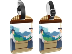 Conjunto De 2 Etiquetas Bagagem Em Couro Sintético Homens Que Praticam Aikido No Dojo