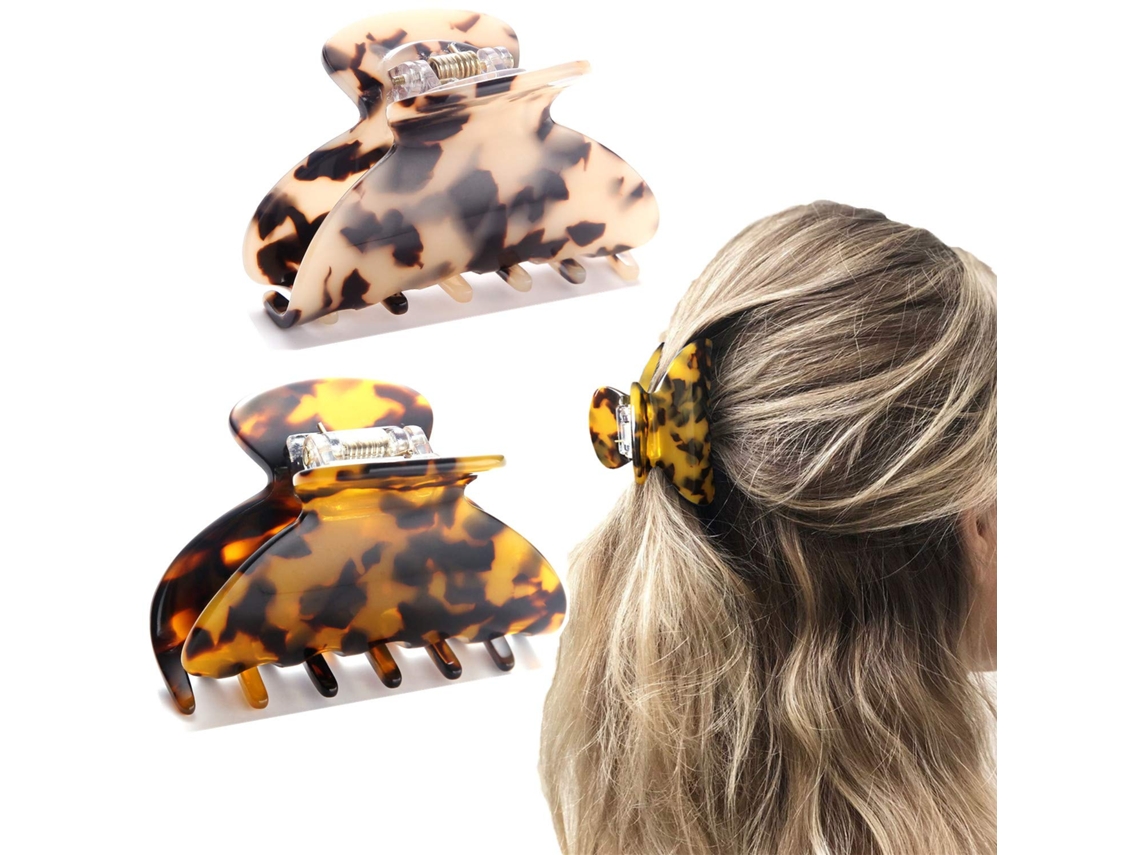 Presilhas De Cabelo Com Estampa De Oncinha E Casco De Tartaruga, Design Francês, Formato Retangular, Antiderrapante, Para Penteados Médios (2 Peças)
