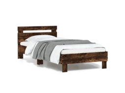 Estrutura Cama C/ Cabeceira/luzes Led 90x190 Cm Carvalho Fumado