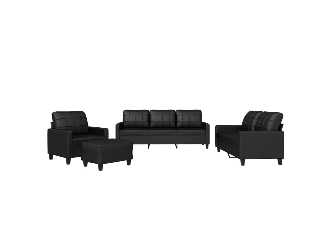 Conjunto de Sofás com Almofadões Couro Artificial Preto MAISON EXCLUSIVE