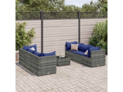 Vidaxl 7 Pcs Conjunto Lounge De Jardim C/ Almofadões Vime Pe Cinzento