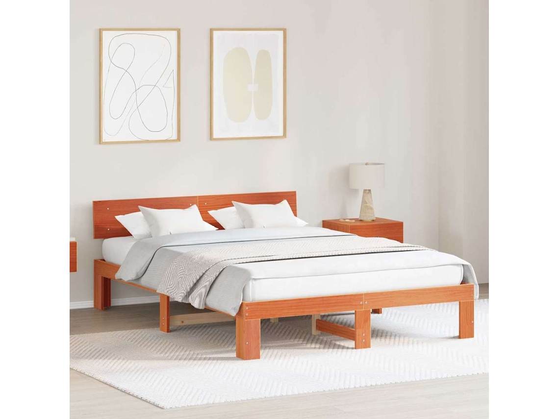 Vidaxl Estrutura Da Cama Com Cabeceira Marrom Cera 160 X 200 Cm