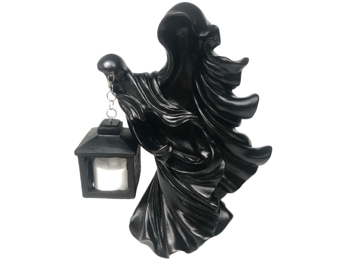 Estátua de Fantasma com Lanterna Mensageiro do Inferno Resina Decorção de Jardim Halloween