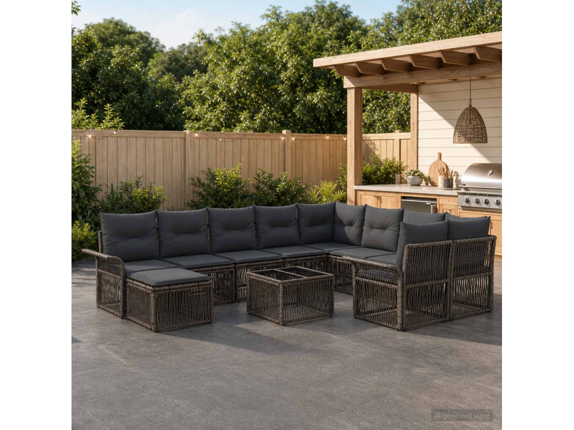 Vidaxl Conjunto De Sofá De Jardim 11 Unid. Cinzento Vime Pe