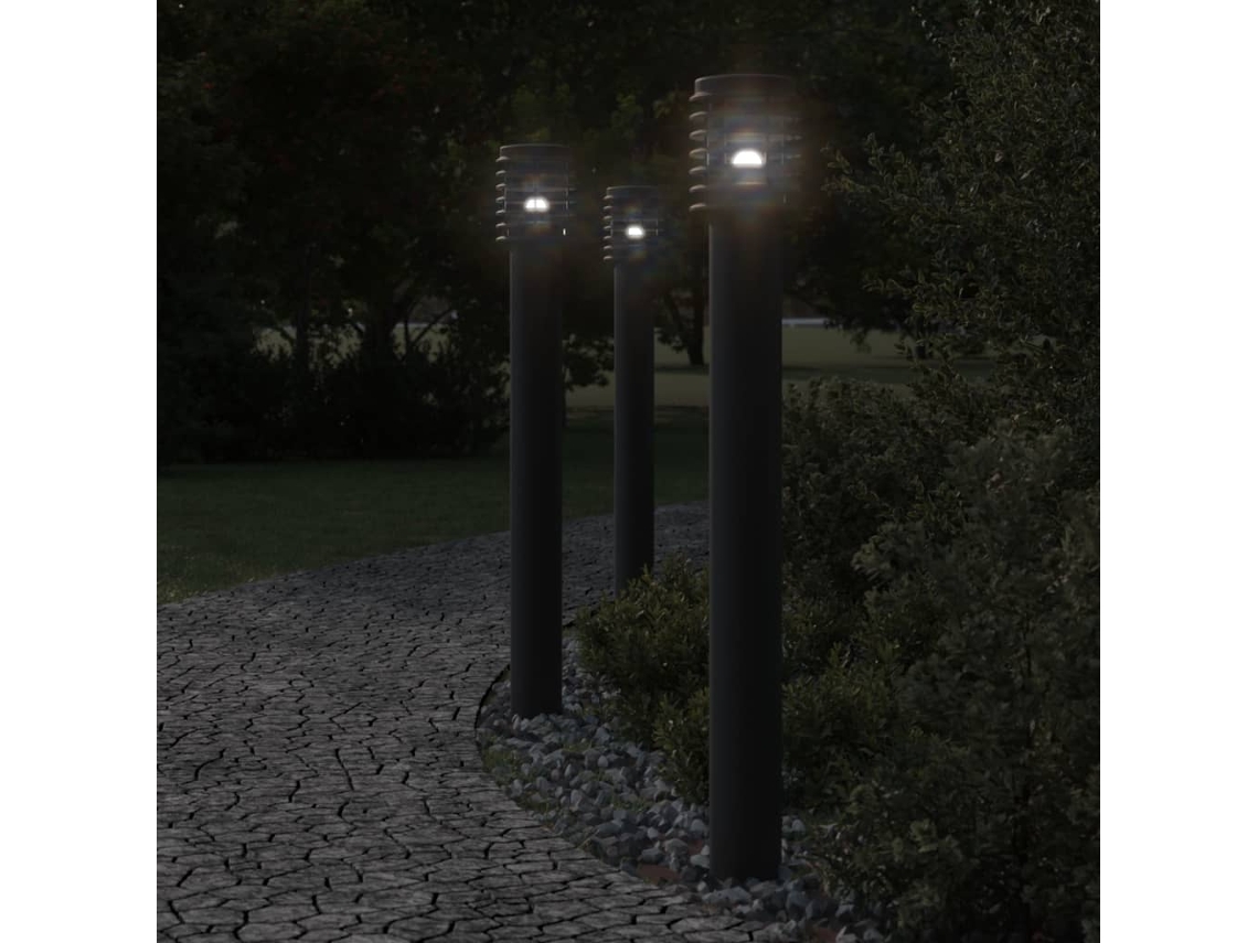 Vidaxl Candeeiro De Chão P/ Exterior C/ Tomada 110 Cm Aço Inox. Preto