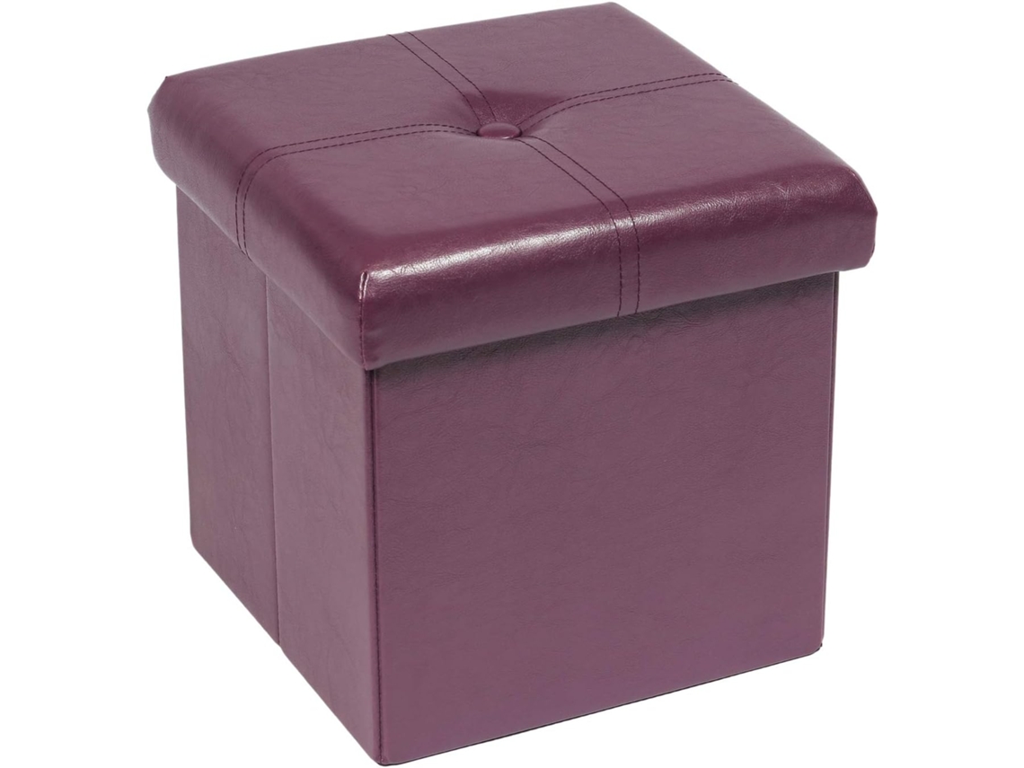 Otomano de Armazenamento com Couro Sintético Dobrável Pequeno Quadrado Descanso para Pés Mesa de Centro Preto 11,8 X 11,8 X 11,8