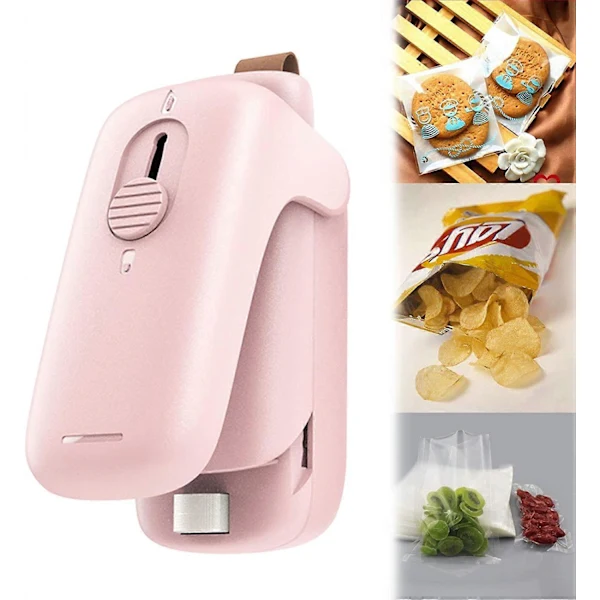 Mini Seladora E Cortadora De Sacos 2 Em 1 Portátil Com Ímã Para Sacos De Lanches - Rosa, Para Selagem E Conservação De Alimentos