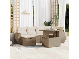 Vidaxl 7 Pcs Conjunto De Sofás P/ Jardim Com Almofadões Vime Pe Bege