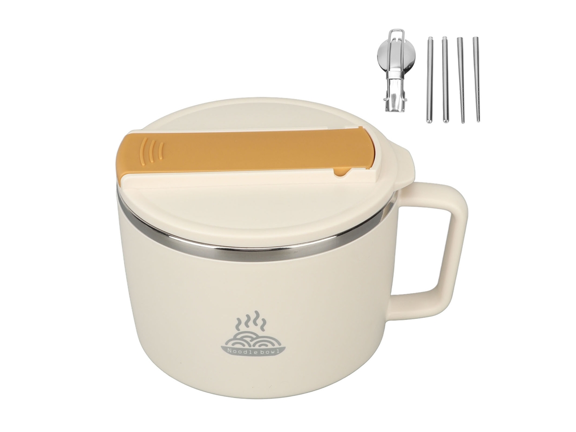 Tigela de Macarrão Ramen 1200ml Aço Inoxidável 304 com Tampa e Pente garfo