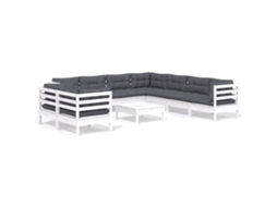 Conjunto de 10 Garden Lounge com Almofadões Pinho Maciço Branco MAISON EXCLUSIVE