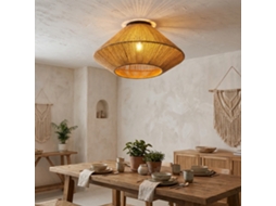 Plafon “suna” Em Juta Natural Ø430x220 Mm, Luminária Artesanal Estilo Boho