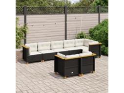 8 Pcs Conjunto Sofás De Jardim Com Almofadões Vime Pe Preto Dkd Home Decor