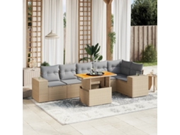 Vidaxl 7 Pcs Conjunto De Sofás P/ Jardim Com Almofadões Vime Pe Bege
