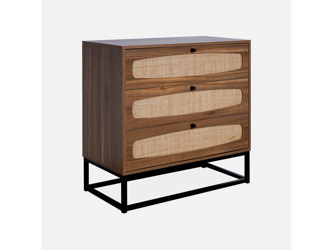Cómoda Efeito Madeira e Cana de 3 Gavetas Natural SWEEEK