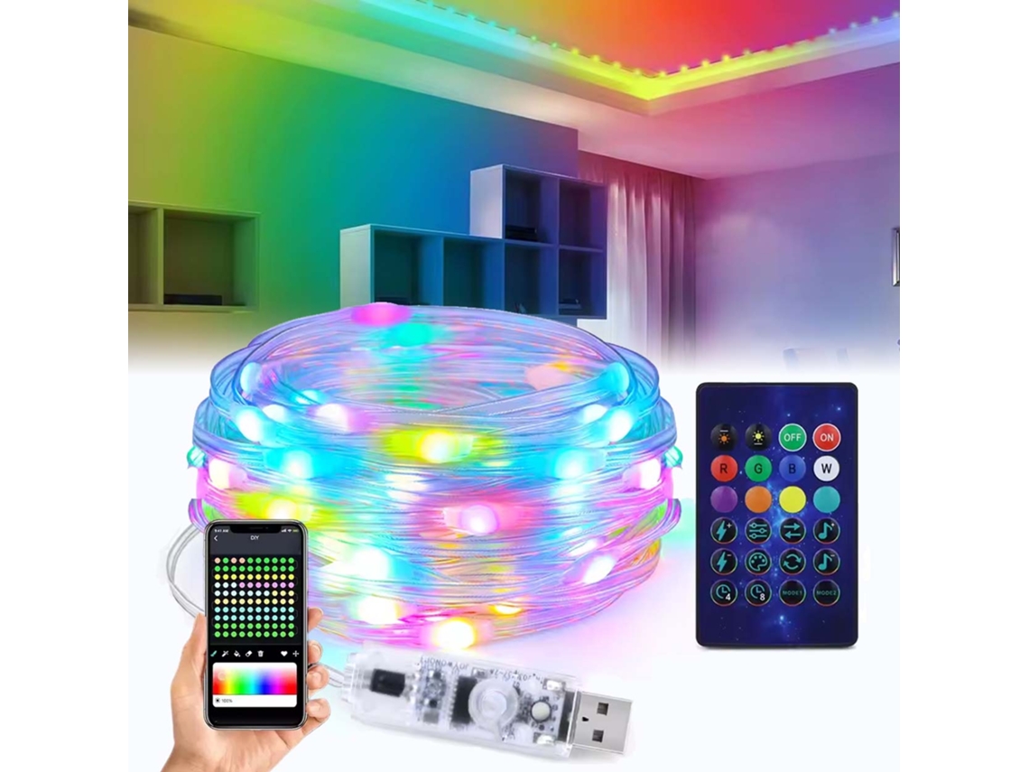 Fita Led, 10 M, Rgbic, Comando Remoto, App, Para Decoração De Móveis, Televisão, Prateleiras E Ambientes Internos