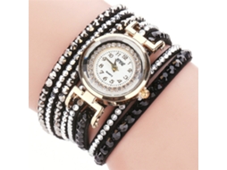 Relógio Pulseira Feminino de Liga com Quartzo e Strass Multicamadas Preto