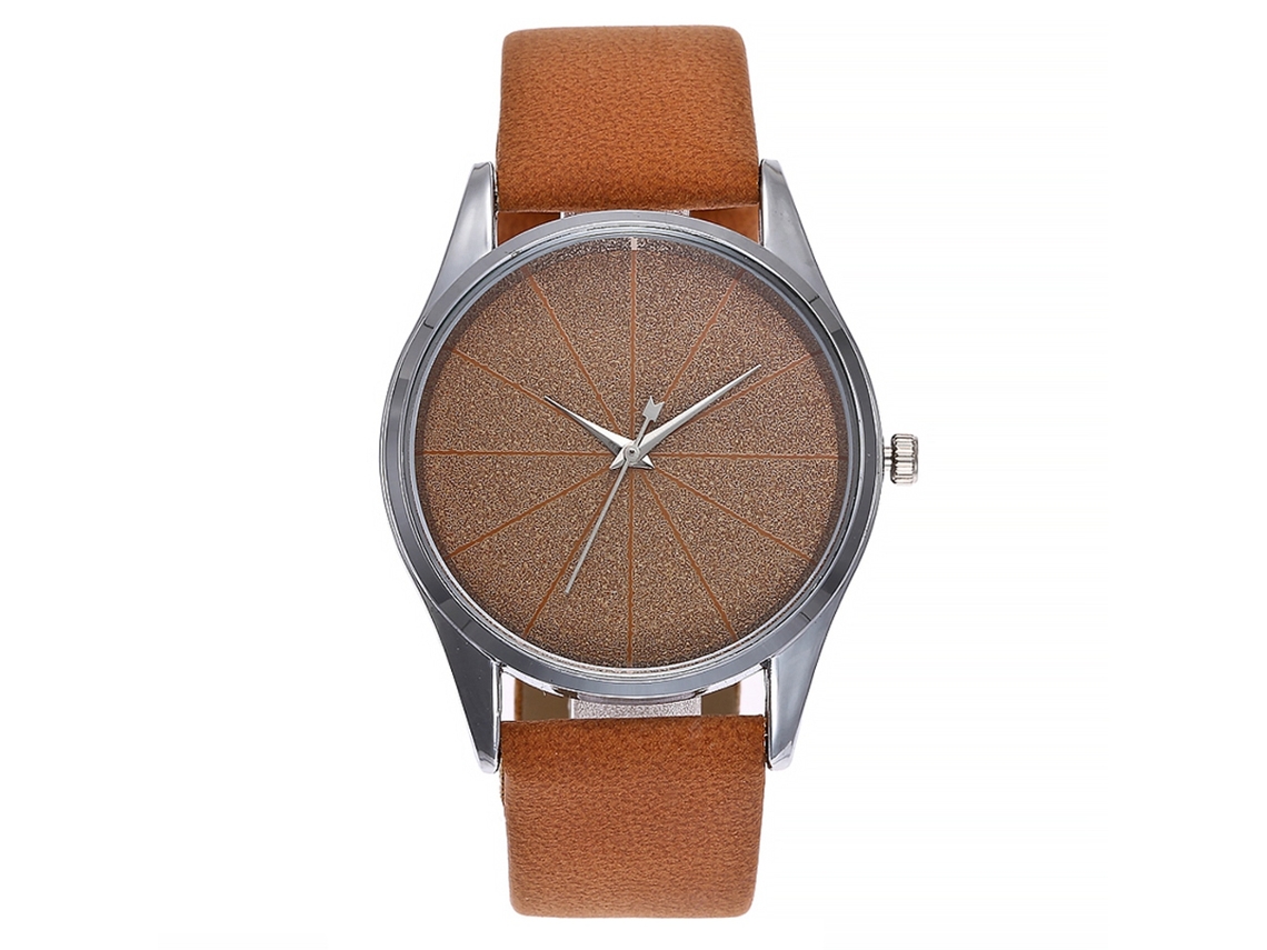 Relógio Feminino Pulseira Pu Quartzo Simples Linhas Escovadas Vansvar Café Claro