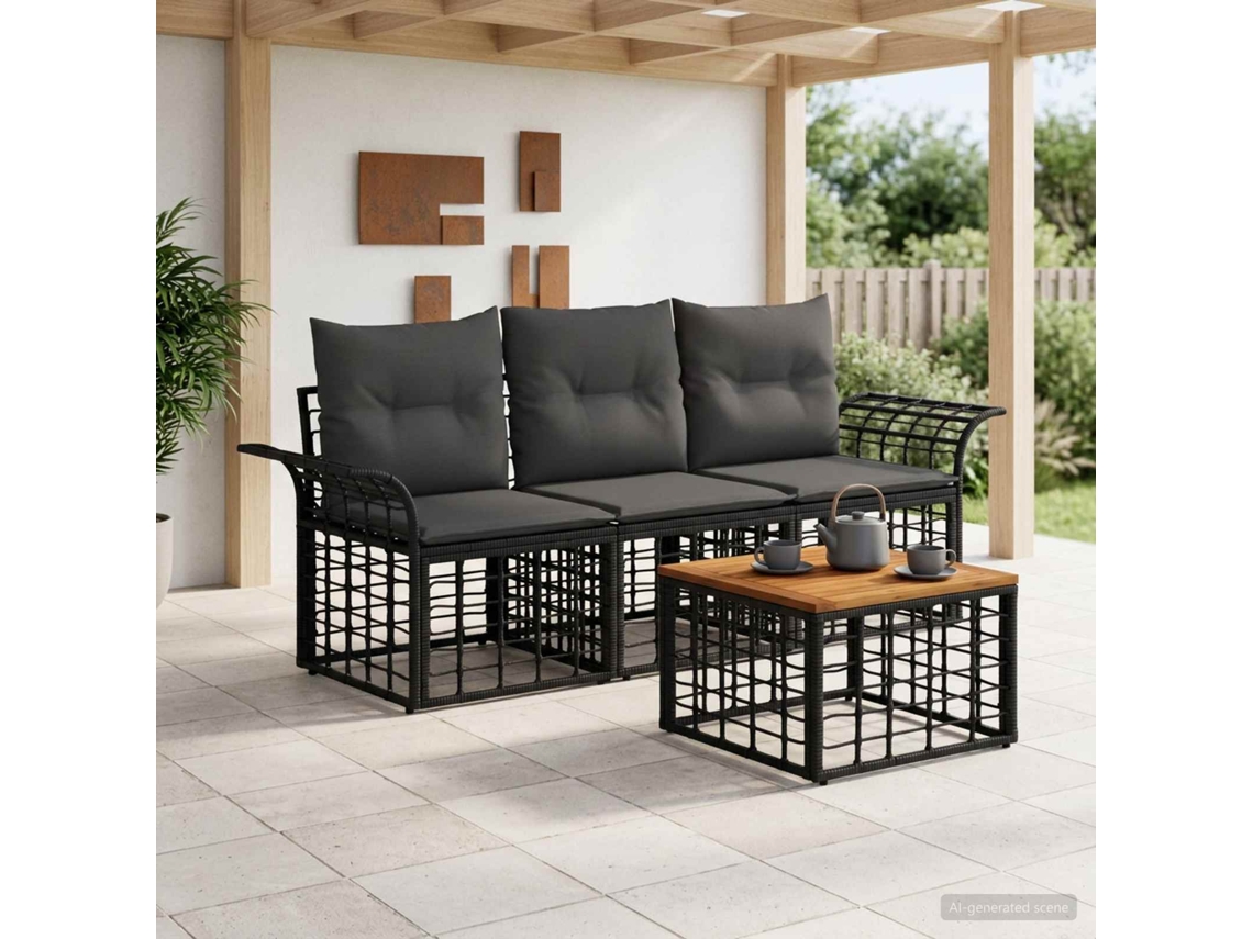 Vidaxl Conjunto De Sofás Para Exterior 4 Unid. Preto E Cinza Escuro