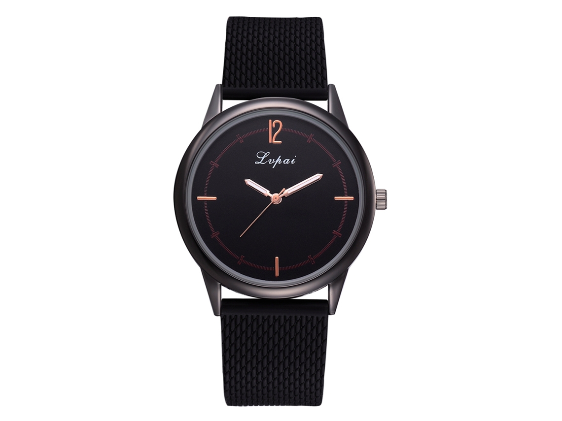 Relógio de Pulso Feminino de Quartzo com Pulseira de Silicone Moda Preto+ouro Rosa Lvpai
