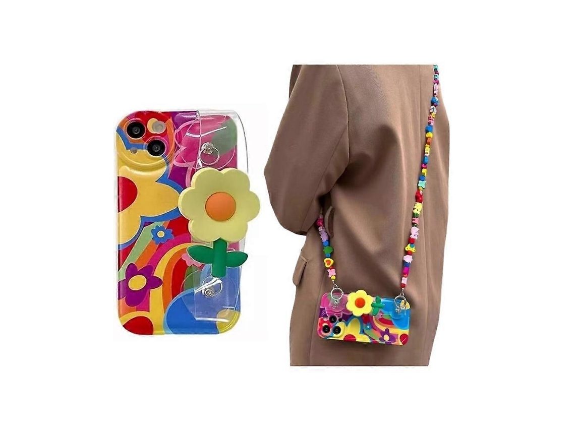 Capa De Silicone Com Colar Floral E Cordão Para Iphone 15 Pro Max