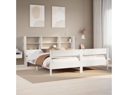 Cama Com Estante Sem Colchão 200x200 Cm Pinho Maciço Branco