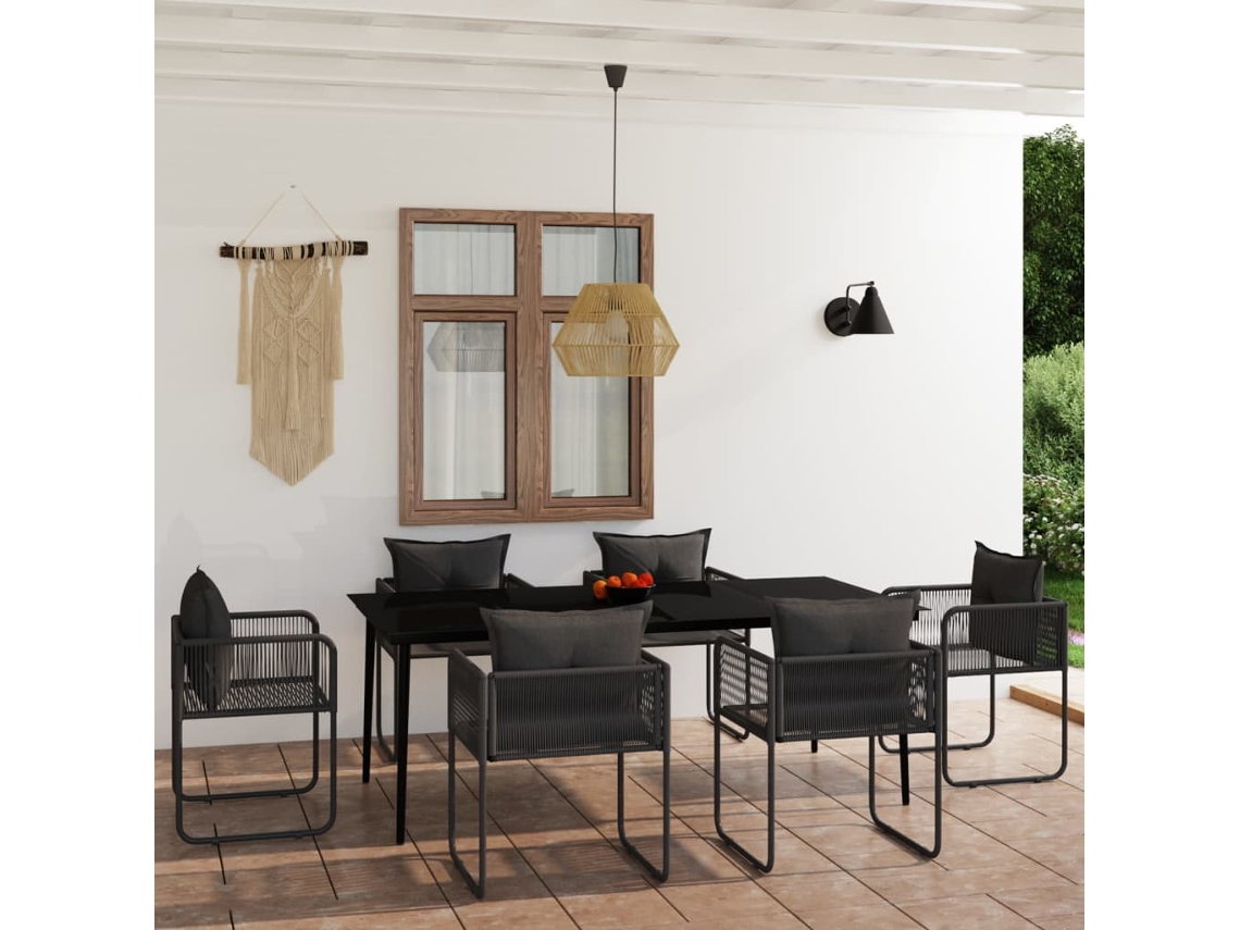 Vidaxl 7 Pcs Conjunto De Jantar Para Jardim Preto