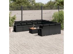 Vidaxl 12 Pcs Conjunto De Sofás De Jardim C/ Almofadões Vime Pe Preto