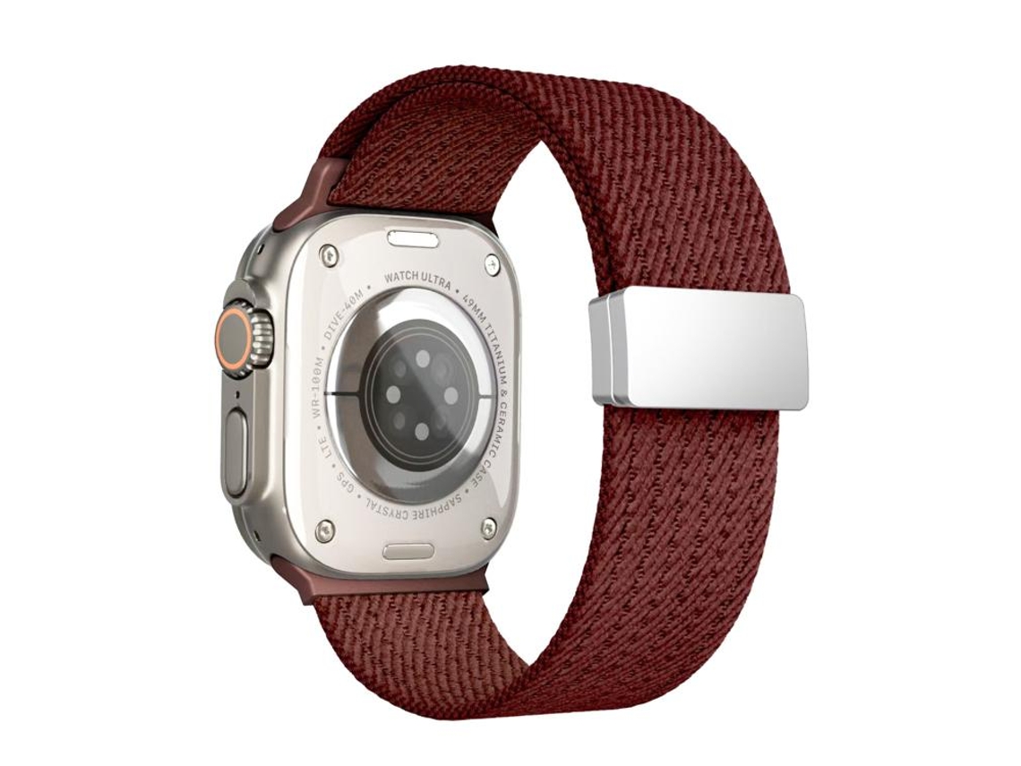 Bracelete para Apple Watch 46/49/45/44mm Nylon Elástico 4 Fios com Fecho Magnético Cor Única Vinho Tinto XIAOMOYU