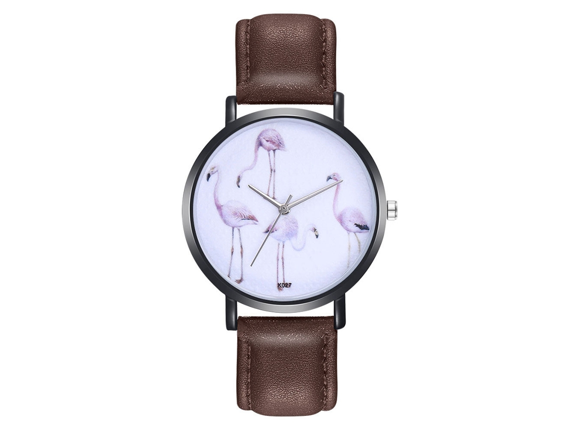 Relógio feminino simples e elegante em couro PU com cristal K027-h (café)