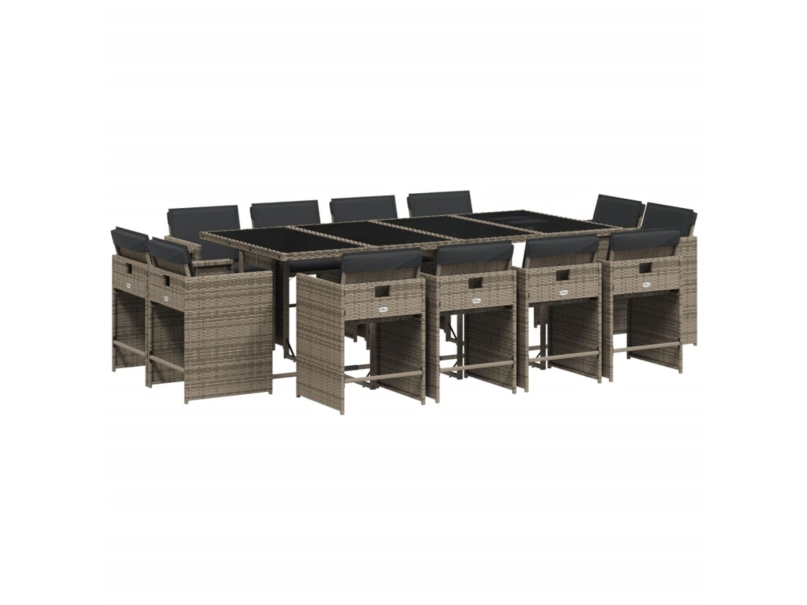 Conjunto de 13 Jantar para Jardim com Almofadões Vime Pe Cinzento MAISON EXCLUSIVE