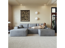 Sofá De Canto L Modular 270 Cm Com Chaise Longue, Assento Profundo, Moderno, Sem Montagem, Cinzento