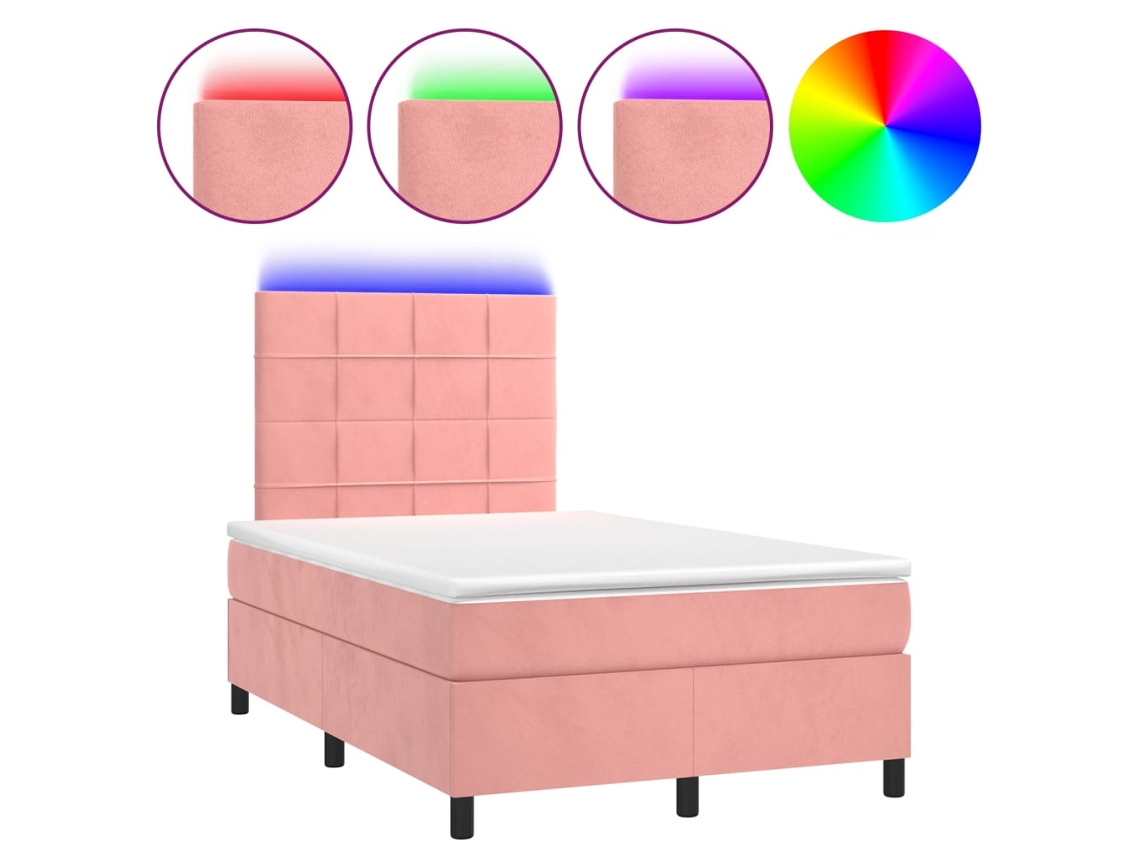 Conjunto 1 Cama Box Spring Vidaxl Cor-de-rosa Veludo (203 X 120 X 128 Cm)