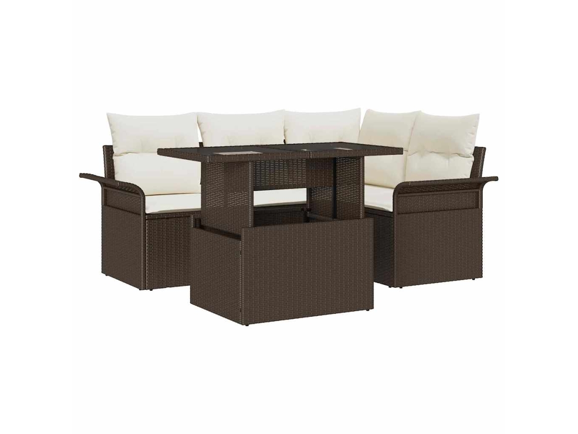 Vidaxl Conjunto De Sofá De Jardim 5 Unid. Castanho