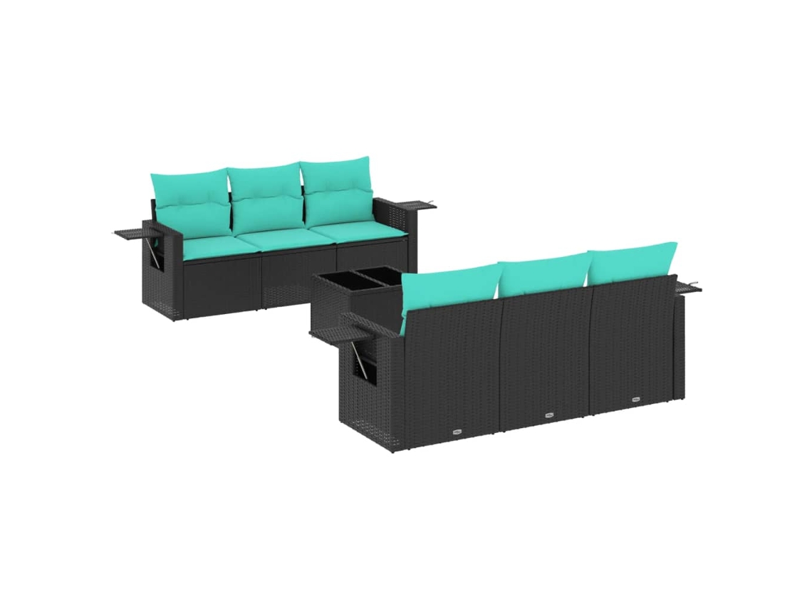 Conjunto de Sofá de Jardim, 7 Peças, Almofadas, Rattan Preto MAISON EXCLUSIVE